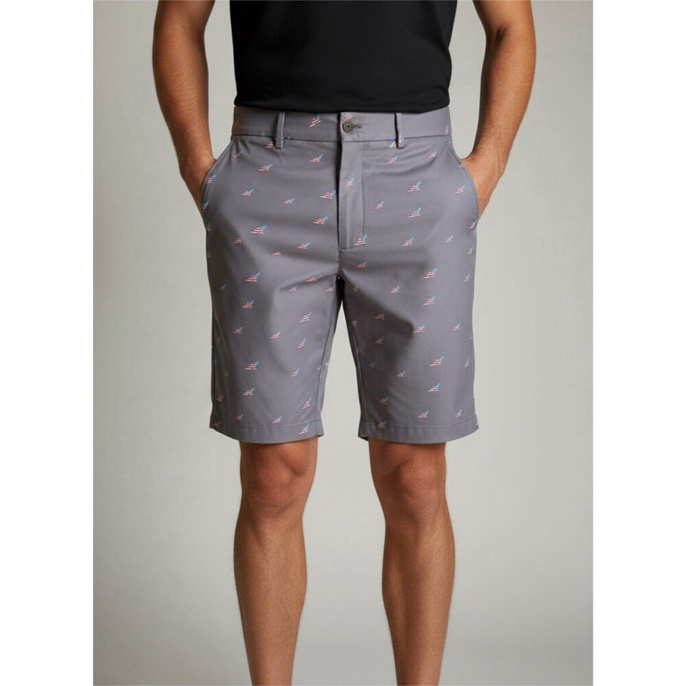 Walter Hagen Men's Patriotic USA Flag AOP Golf Shorts Gray Size 32 UPF 30+